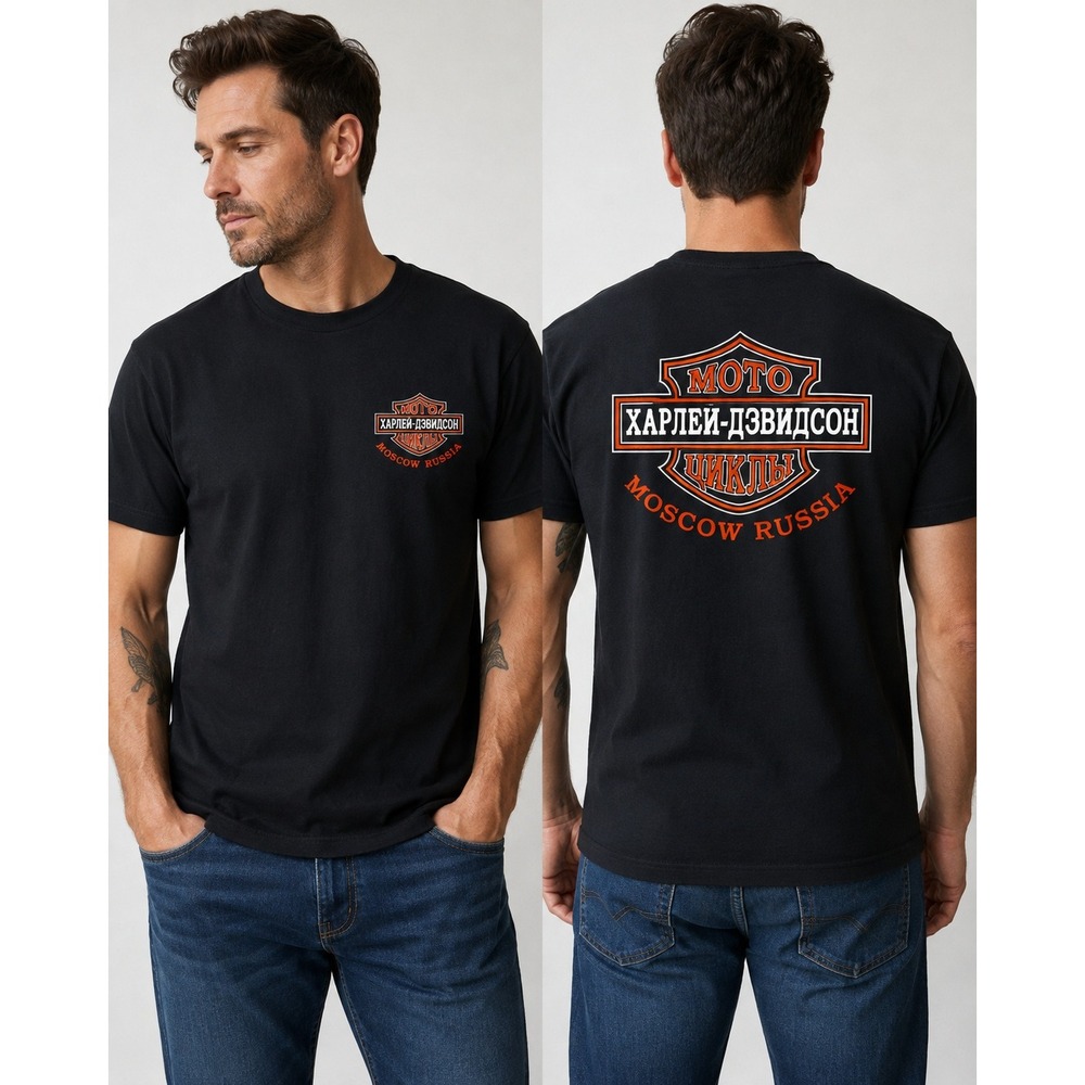 Harley Davidson Moscow Russia Large T-Shirt Black Cyrillic Graphic Tee Large